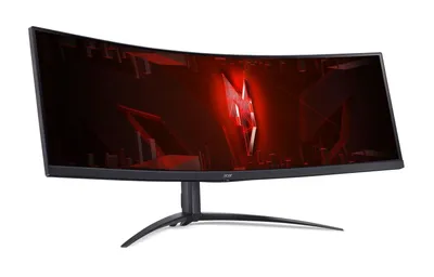 A curved gaming monitor on a white background.