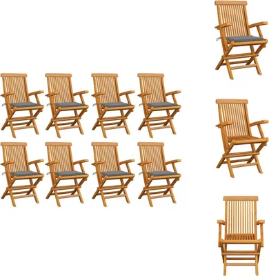 Produktbild von vidaXL Gartenstühle mit Grauen Kissen 8 Stk. Massivholz Teak -  Gartenstühle