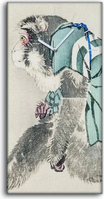 Produktbild von Wohnzimmer-Bild Leinwand Uhr 30x60 Malerei Asiatische Tier Affen Kunst - weiße Hände