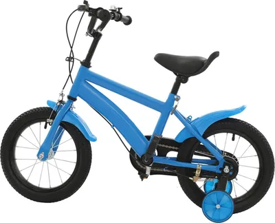 Produktbild von Kinderfahrrad - 35 cm Räder - Mit Stützrädern - Rahmen aus Kohlenstoffstahl - Felgenbremsen - Verstellbarer Sattel - Blau