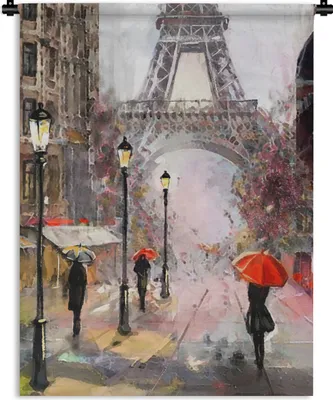 Produktbild von MuchoWow® Wandteppich Wandbehang Gemälde - Paris - Eiffelturm - Regenschirm - Ölgemälde 150x200 cm Tapisserie Dekoration Wandtuch - Wandaufhängung - Moderner