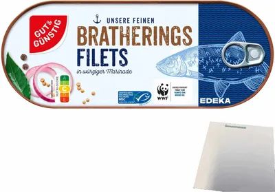 Produktbild von Gut & Günstig Bratheringsfilets in würziger Marinade (325g Dose) + usy Block