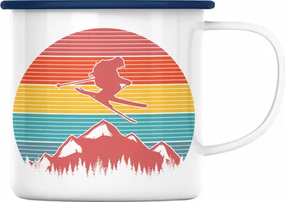 Produktbild von Trendation - Ski Emaille Tasse Geschenk Grafik Geschenkidee Skifahrer Geschenk Winter Berge (Blau)