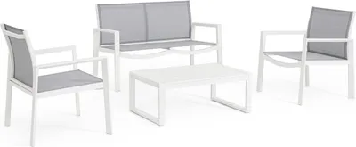 Immagine prodotto di Gruppo di sedute Kallen 1 divano 2 poltrone 1 tavolo Alluminio Poliestere Bianco Grigio