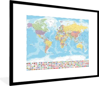 Produktbild von MuchoWow® MuchoWow® Gerahmtes Poster Welt - Karte - Farben - Flagge 80x60 cm - Poster mit zchwarzem Bilderrahmen - Schlafzimmer-Dekorationen - Fotoposter
