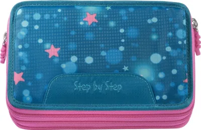 A pencil case with a starry pattern.