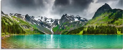 Produktbild von ARTland Glasbild Bergsee Größe: 125x50 cm