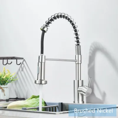 Produktbild von Küchenarmatur - Einhebel Wasserhahn - Hoher Auslaufbogen - Ausziehbare Brause - 304 Edelstahl - Einloch Deckmontage - Für Kalt- und Warmwasser - Gebürstetes Nickel