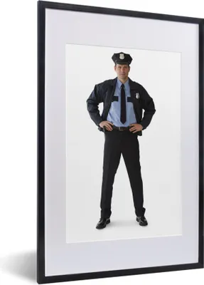 Produktbild von MuchoWow® Gerahmtes Poster Porträt eines Polizisten 40x60 cm - Poster mit Schwarzem Bilderrahmen Wandposter Rahmen Foto Bilder - Poster in Rahmen