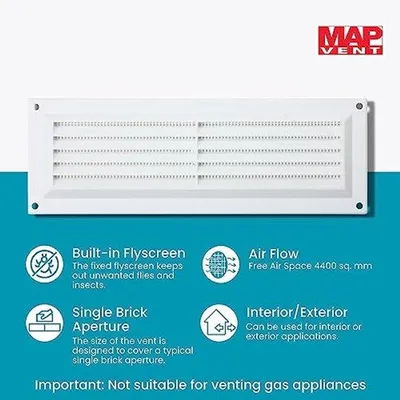 Productafbeelding van Ventilatierooster van kunststof met vliegengaas voor binnen en buiten - 229 x 76 mm