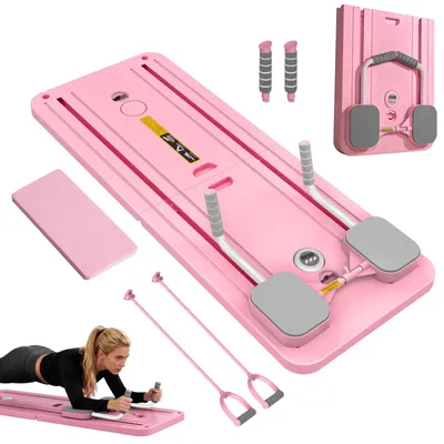 Produktbild von Bauchtrainingsbrett - Abdominal Fitness Board - Für Liegestütze und Pilates - Faltbar - Automatischer Rückprall - Einrädrig - Pink