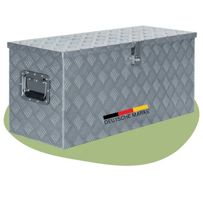 Produktbild von DELUKE® Aluminiumbox mit Deckel - Abschließbar | Alubox Deichselbox Alu Anhängerbox Werkzeugkiste Metall Transportbox Metallkiste, 90,5x35x40cm Silber
