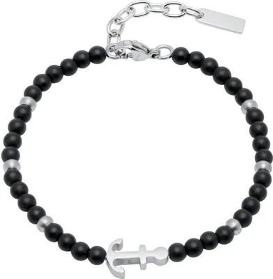 Produktbild von Schwarzes Edelstahl Armband mit Anker-Motiv und Kugel-Elementen