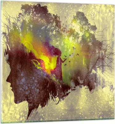 Produktbild von Bilder auf glas - Gesicht Grafik Abbildung Mädchen - 70x70cm - Glasbilder - Wandbilder - Kunstdruck - zum Aufhängen bereit - Wanddekoration aus Glas - Glas Bilder - Wandbild auf Glas - GAC70x70-3195