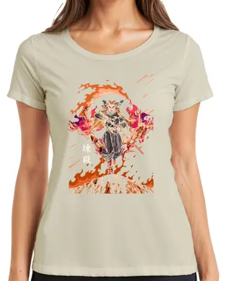 Zdjęcie produktu dla Koszulka damska kolekcjonerska z motywem miecza ognia z anime „Rengoku Hashira”, kolor naturalny, rozmiar M