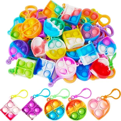 Productafbeelding van Pop-sleutelhangers pop push it fidget toy mini - Set van 30 - Siliconen met ketting