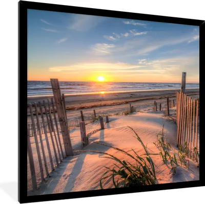 Produktbild von MuchoWow® Gerahmtes Poster Strand - Meer - Düne - Sonnenuntergang - Landschaft 40x40 cm - Poster mit Schwarzem Bilderrahmen Wandposter Rahmen Foto Bilder - Mit Rahmen - Wanddekoration Schlafzimmer