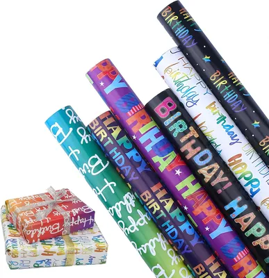 Productafbeelding van Cadeaupapier voor verjaardag - 6 vellen - Recyclebaar - Milieuvriendelijk - Meerkleurig - Vrienden - Kinderen - Familie - 6 designs - 50 x 70 cm