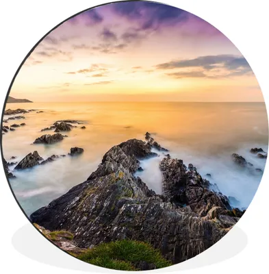 Produktbild von MuchoWow® Aluminium Wandkreis Sonnenuntergang - Horizont - Wasser - Landschaft - Blau Ø 90 cm Wanddeko Modern Wohnzimmer - Mauerkreis - Wandbilder - Runde Bild - Bild aus Aluminium - Schlafzimmer - Wohnzimmerdekoration - Wand Dekoration