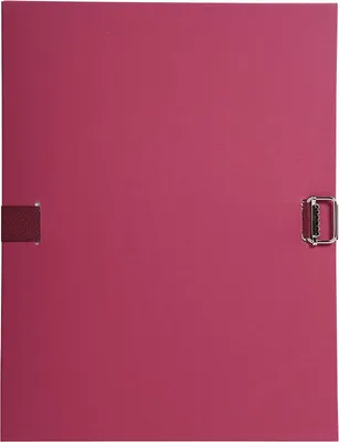 A close-up view of the back of a pink document folder, showing two metal clasps on the sides.