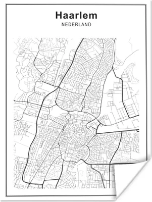 Produktbild von MuchoWow® Poster Stadtplan - Haarlem - Schwarz und weiß 90x120 cm - Wohnzimmer