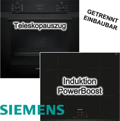 Immagine prodotto di Set da cucina SIEMENS Forno con guida telescopica 3D aria calda EcoClean 71 L + induzione PowerBoost nero