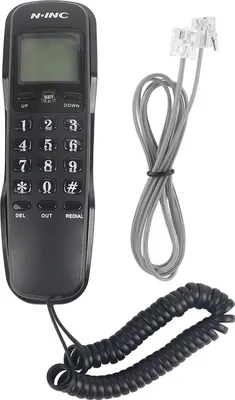 Zdjęcie produktu dla Mini telefon ścienny do domu, biura lub hotelu z wyświetlaczem LCD identyfikującym numer dzwoniącego, telefon stacjonarny, czarny