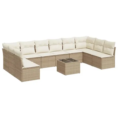 Produktbild von vidaXL 11-tlg. Garten-Sofagarnitur mit Kissen Beige Poly Rattan