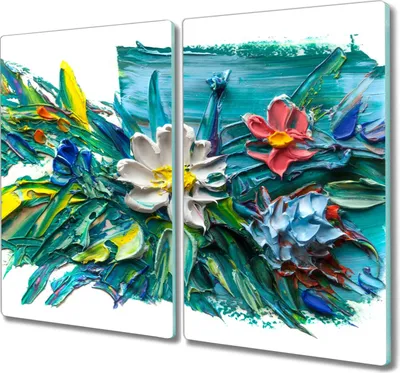 Produktbild von Coloray Kochplattenabdeckung Herdabdeckplatte 2x30x52 cm Hackbrett Schneidebrett Küchenbrett - Blume