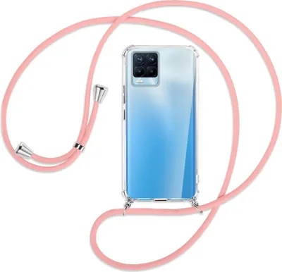 Produktbild von Handykette Backcover-Schutzhülle mit Band (Metall silberfarben) für Realme 8, Realme 8 Pro (6.4) - rosa