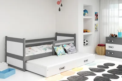 Obrázek produktu pro Dětská postel s přistýlkou bez matrací 80x190 FERGUS - grafit / bílá