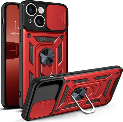 Produktbild von Armor Handyhülle für Apple iPhone 13 Kameraschutz Handy Panzer Case Cover Schutzhülle Outdoor Farbe: Rot