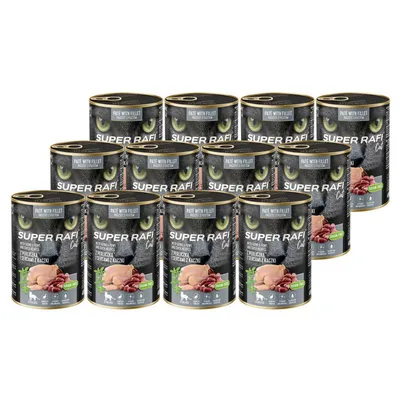 Super Rafi Cat karma mokra dla kotów sterylizowanych z perliczką i sercami z kaczki 400 g w zestawie