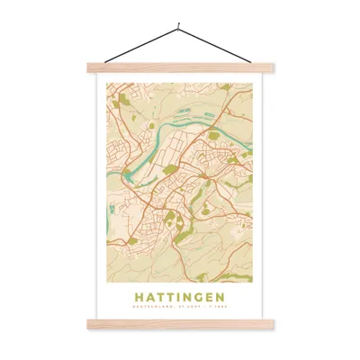 Produktbild von MuchoWow® Textilposter Hattingen - Jahrgang - Karte - Stadtplan 40x60 cm mit holzfarbenen Rahmen - Poster