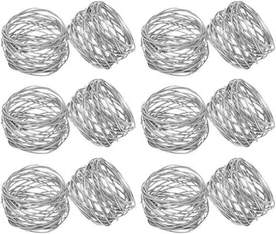 Productafbeelding van Ibenzoa® Handgemaakte zilverkleurige servetringen – 12 stuks, rond, Ø 5,08 cm x H 3,81 cm, fijn netstructuur voor een elegante tafeldecoratie