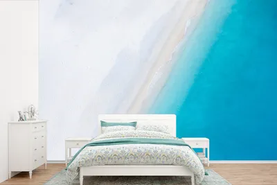 Produktbild von MuchoWow® Fototapete für Wohnzimmer oder Schlafzimmer Wandtapete Vinyl Motivtapete Strand - Meer - Blau - 450x300 cm - Gemusterte