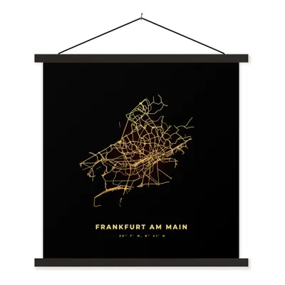 Produktbild von MuchoWow® Textilposter Frankfurt - Deutschland - Karte - Stadtplan - Wegbeschreibung 90x90 cm mit schwarzem Rahmen - Magnetisches