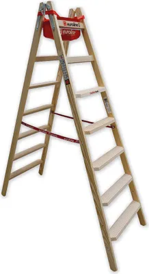 Produktbild von Euroline Holz Stufenstehleiter mit Comfort-Stufen mit Werkzeugablage 2x7 Stufen