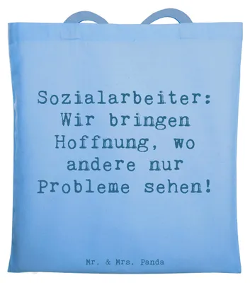 Produktbild von Mr. & Mrs. Panda Tote Bag Spruch Sozialarbeiterin Hoffnungsträger - Sky Blue - Geschenk, Hingabe, Mitgefühl, Tasche, Berufe, Laptoptasche, Schultasche, Beruf, canvas