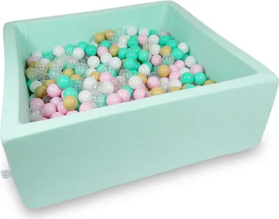 Produktbild von Bällebad 110x110x40cm mint – Mit 600 Bällen / weiß, babyrosa, transparent, beige, mint
