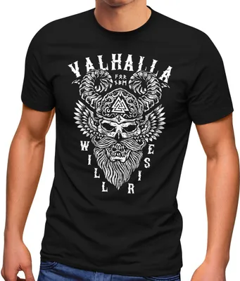 Produktbild von Herren T-Shirt Valhalla Will Rise Viking Helm Odin Krieger Fashion Streetstyle Neverless®  schwarz XL