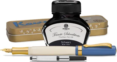 Produktbild von Kaweco Student Füllhalter mit 30 ml Füllhaltertinte, Konverter und Metalletui 50's Rock, Schwarz