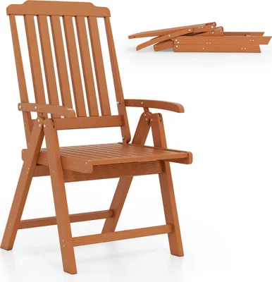 Produktbild von COSTWAY Gartenstuhl klappbar, Hochlehner Klappstuhl aus Kunststoff, Balkonstuhl wetterfest in Holzoptik, Terrassenstuhl bis 150 kg belastbar, Braun
