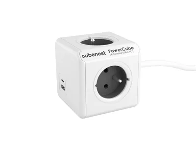 Obrázek produktu pro PowerCube Cubenest Extended USB PD 20W, A+C, 1,5 m prodlužovací kabel, šedý - dětská pojistka, uzemnění, max. 16A/250V2500W/50-60Hz
