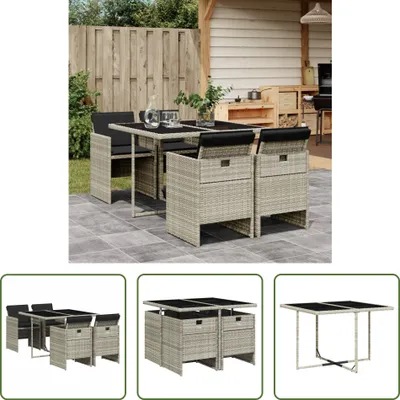 Produktbild von The Living Store 5-tlg. Garten-Essgruppe mit Kissen Hellgrau Poly Rattan