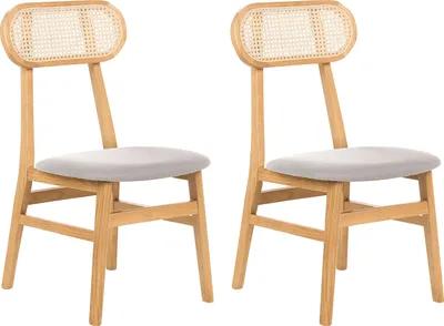 Produktbild von BELIANI Esszimmerstühle 2er Set Hellbraun Gummibaumholz Rattan Wiener Geflecht Geflochtene Rückenlehne Modernes Design Boho Küchenstühle