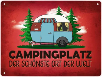 Produktbild von Metallschild XL mit Wohnwagen Motiv und Spruch: Campingplatz Schild