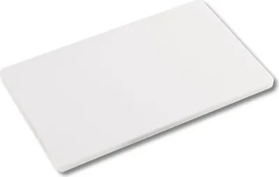 A white cutting board is shown from a slightly elevated angle against a white background.