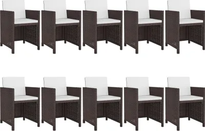 Produktbild von vidaXL 11-tlg. Garten-Essgruppe mit Auflagen Poly Rattan Braun