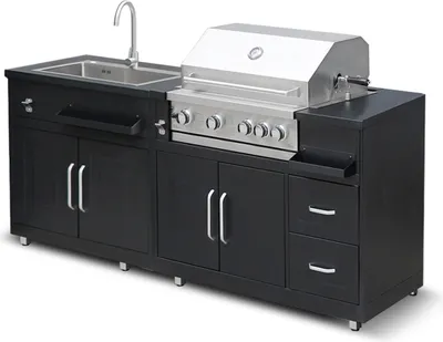 Immagine prodotto di Cucina in metallo per esterni con lavello barbecue e ripostiglio - Oviala Memphis